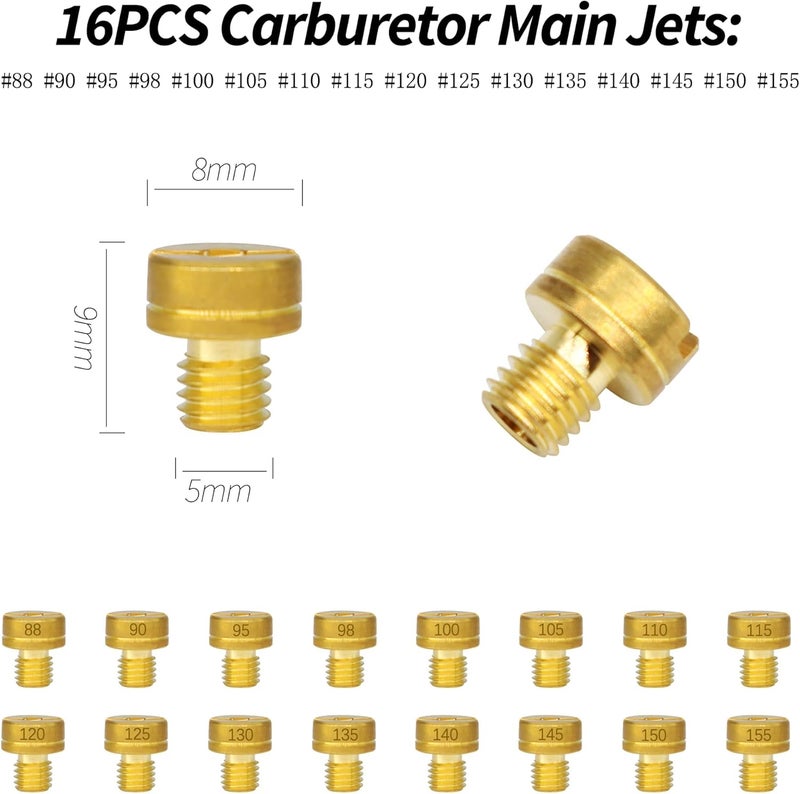 OXCANO 16PCS Carburetor Main Jet Kits # 88 90 95 98 100 105 110 115 120 125 130 135 140 145 150 155, Compatible with Mikuni VM22 VM24 VM26 125CC 150CC 200CC 250CC Carb, Compatible with Powersports - Image 3
